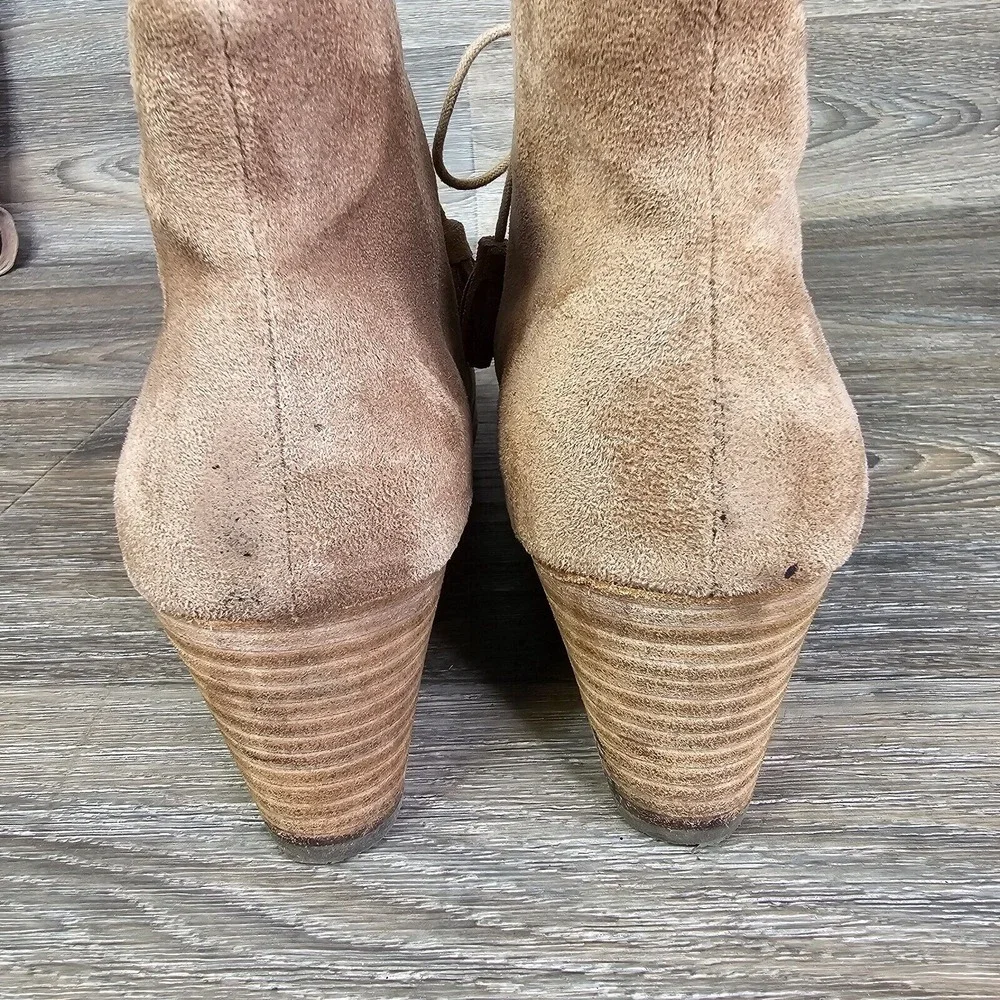 Dr Scholls Dakota Suede Leather Wedge Boots Shoes Women's 9.5 Brown Taupe Tassel